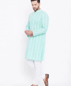 Vastramay Men's Green And White Chikankari Kurta Pyjama Set 13 Vastramay Men's Green And White Chikankari Kurta Pyjama Set
