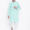 Vastramay Men's Green And White Chikankari Kurta Pyjama Set