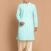 VASTRAMAY Men's Green Embroidered Chikankari Pure Cotton Kurta With Patiala Kurta Sets