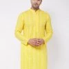 VASTRAMAY Men's Mustard Pure Cotton Chikankari Kurta