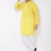 VASTRAMAY Men's Mustard And White Chikankari Kurta With White Churidar Kurta Sets
