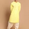 VASTRAMAY Men's Mustard Chikankari Pure Cotton Kurta With Patiala Kurta Sets