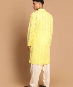 VASTRAMAY Men's Mustard Chikankari Pure Cotton Kurta With Patiala Kurta Sets