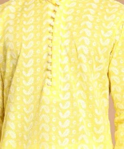 VASTRAMAY Men's Mustard Chikankari Pure Cotton Kurta With Patiala Kurta Sets
