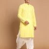 VASTRAMAY Men's Mustard Embroidered Chikankari Pure Cotton Kurta With Patiala Kurta Sets