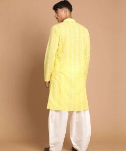 VASTRAMAY Men's Mustard Embroidered Chikankari Pure Cotton Kurta With Patiala Kurta Sets 10 VASTRAMAY Men's Mustard Embroidered Chikankari Pure Cotton Kurta With Patiala Kurta Sets