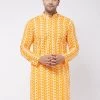 Vastramay Men's Orange Pure Cotton Chikankari Kurta