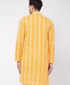 Vastramay Men's Orange Pure Cotton Chikankari Kurta 10 Vastramay Men's Orange Pure Cotton Chikankari Kurta