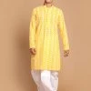 VASTRAMAY Men's Orange Chikankari Pure Cotton Kurta And Dhoti Set Dhoti Kurta Sets