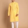 Vastramay Men's Orange And White Chikankari Kurta Pyjama Set