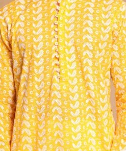 Vastramay Men's Orange And White Chikankari Kurta Pyjama Set