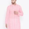 Vastramay Men's Pink Pure Cotton Chikankari Kurta