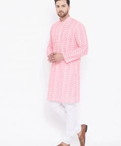 Kurta Pyjama Vastramay Pink And White Baap Beta Kurta And Pyjama Set