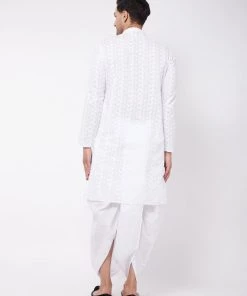 Dhoti Kurta Sets VASTRAMAY Men's White Chikankari Pure Cotton Kurta And Dhoti Set