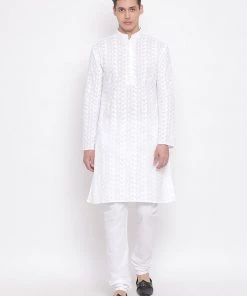 Vastramay Cotton White Baap Beta Kurta Pyjama Set