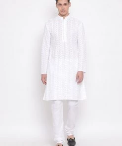 Vastramay Men's White Pure Cotton Kurta And Pyjama Set