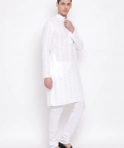 Vastramay Men's White Pure Cotton Kurta And Pyjama Set