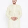 VASTRAMAY Men's Yellow Pure Cotton Chikankari Kurta