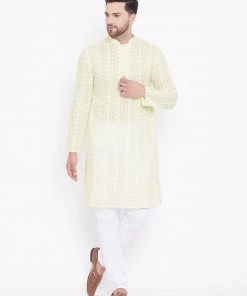Vastramay Yellow And White Baap Beta Kurta And Pyjama Set Kurta Pyjama