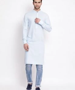 Vastramay Men's Blue Cotton Blend Kurta