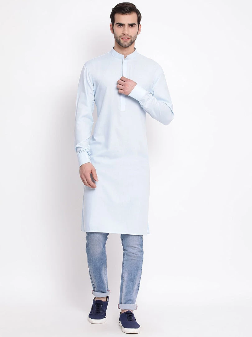 Vastramay Men's Blue Cotton Blend Kurta 3 Vastramay Men's Blue Cotton Blend Kurta