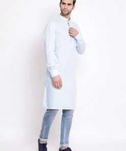 Vastramay Men's Blue Cotton Blend Kurta