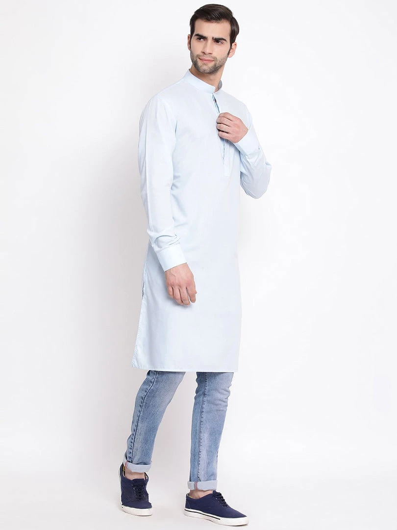 Vastramay Men's Blue Cotton Blend Kurta 4 Vastramay Men's Blue Cotton Blend Kurta