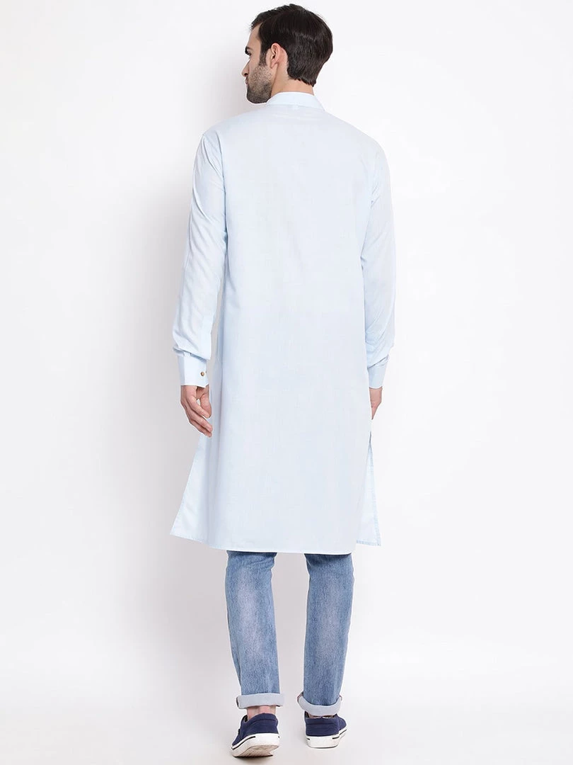 Vastramay Men's Blue Cotton Blend Kurta 6 Vastramay Men's Blue Cotton Blend Kurta