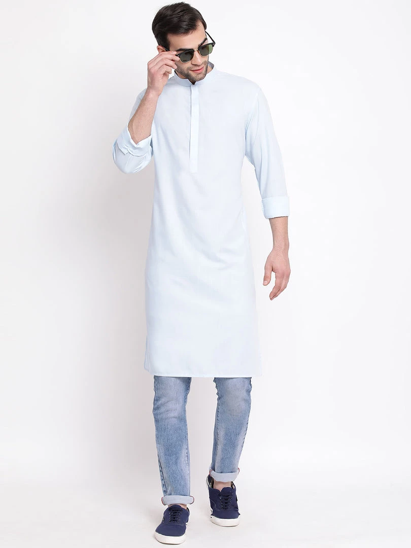 Vastramay Men's Blue Cotton Blend Kurta 7 Vastramay Men's Blue Cotton Blend Kurta
