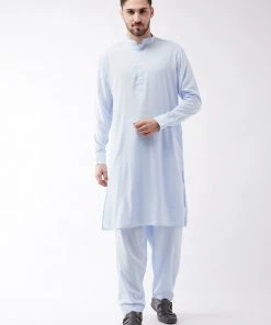 Vastramay Men's Blue Cotton Blend Kurta And Pyjama Set