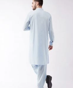 Vastramay Men's Blue Cotton Blend Kurta And Pyjama Set