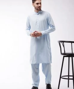 Vastramay Men's Blue Cotton Blend Kurta And Pyjama Set