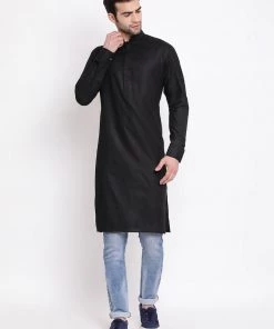 Vastramay Men's Black Cotton Blend Kurta