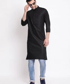 Vastramay Men's Black Cotton Blend Kurta