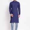 Vastramay Men's Blue Cotton Blend Kurta