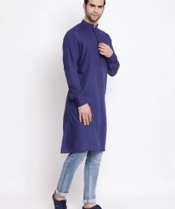 Vastramay Men's Blue Cotton Blend Kurta