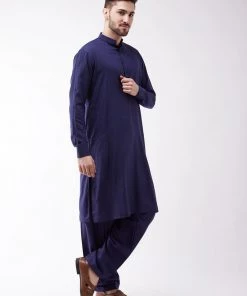Vastramay Men's Blue Cotton Blend Kurta And Pyjama Set