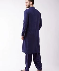 Vastramay Men's Blue Cotton Blend Kurta And Pyjama Set