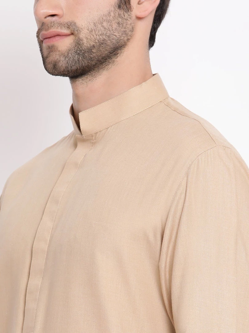 VASTRAMAY Men's Chicku Colour Cotton Blend Kurta 5 VASTRAMAY Men's Chicku Colour Cotton Blend Kurta