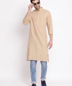 VASTRAMAY Men's Chicku Colour Cotton Blend Kurta 12 VASTRAMAY Men's Chicku Colour Cotton Blend Kurta