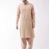 Kurta Sets VASTRAMAY Men's Chicku Colour Cotton Blend Kurta And Pyjama Set