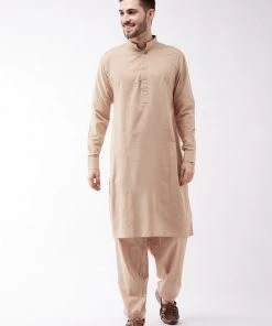 Kurta Sets VASTRAMAY Men's Chicku Colour Cotton Blend Kurta And Pyjama Set