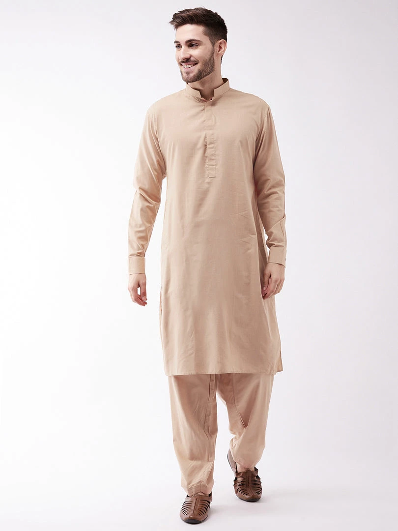 Kurta Sets VASTRAMAY Men's Chicku Colour Cotton Blend Kurta And Pyjama Set 3 Kurta Sets VASTRAMAY Men's Chicku Colour Cotton Blend Kurta And Pyjama Set