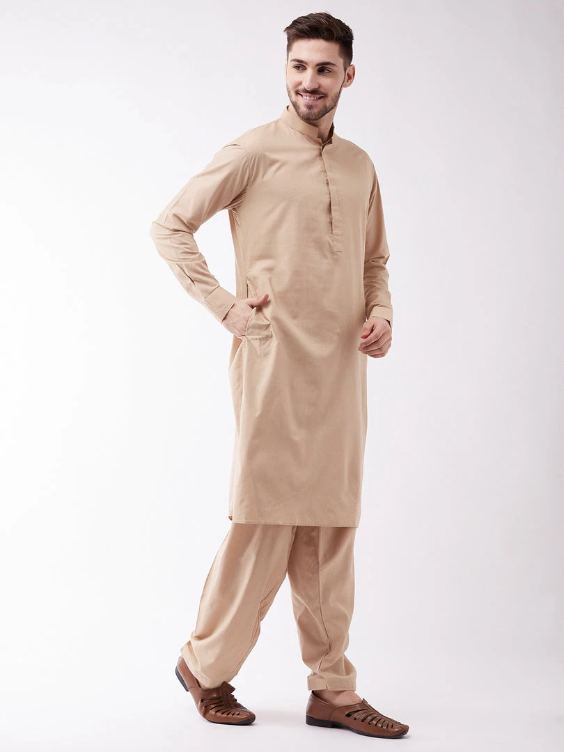 Kurta Sets VASTRAMAY Men's Chicku Colour Cotton Blend Kurta And Pyjama Set 4 Kurta Sets VASTRAMAY Men's Chicku Colour Cotton Blend Kurta And Pyjama Set