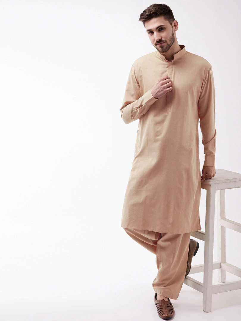 Kurta Sets VASTRAMAY Men's Chicku Colour Cotton Blend Kurta And Pyjama Set 8 Kurta Sets VASTRAMAY Men's Chicku Colour Cotton Blend Kurta And Pyjama Set