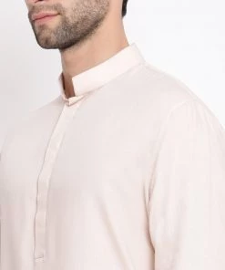 Vastramay Men's Cream Cotton Blend Kurta