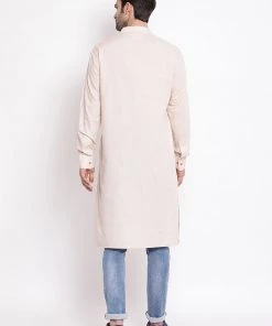 Vastramay Men's Cream Cotton Blend Kurta