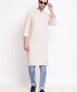 Vastramay Men's Cream Cotton Blend Kurta