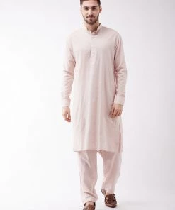 Vastramay Kurta Sets Men's Cream Cotton Blend Kurta And Pyjama Set