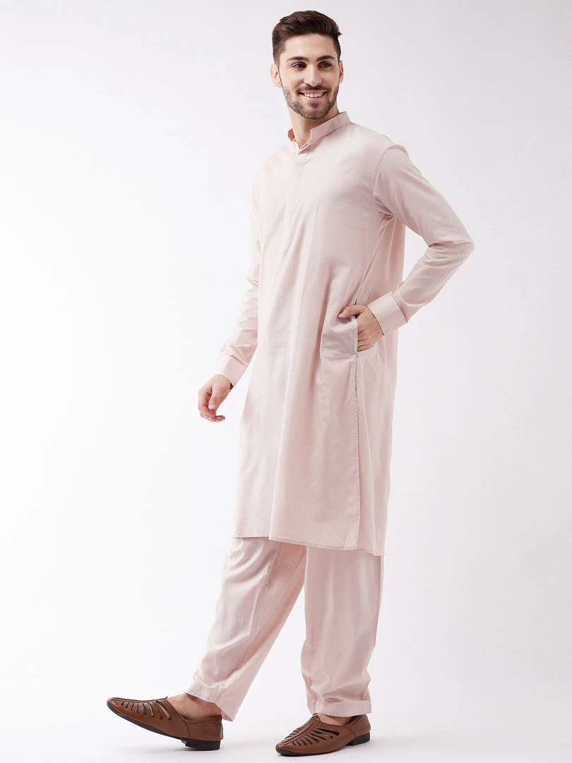 Vastramay Kurta Sets Men's Cream Cotton Blend Kurta And Pyjama Set 4 Vastramay Kurta Sets Men's Cream Cotton Blend Kurta And Pyjama Set